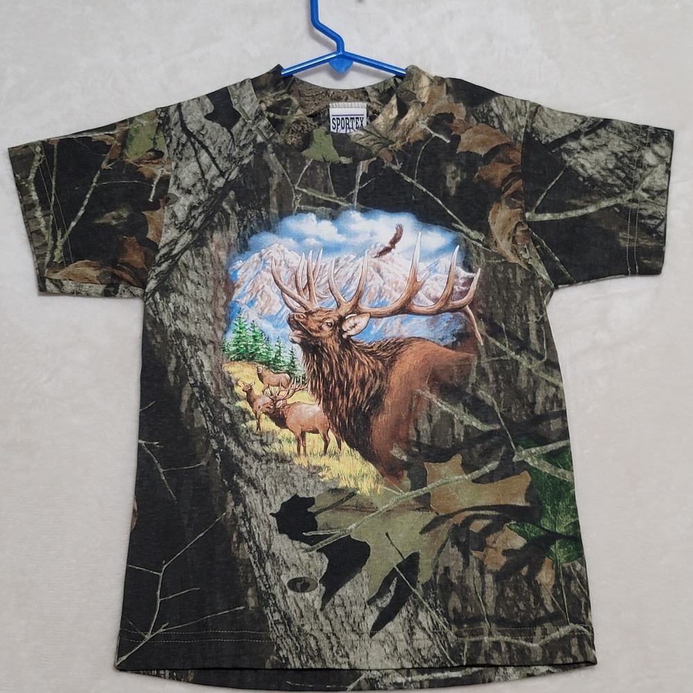 Mossy Oak Kids Camo T Shirt Size M Medium Short Sleeve Camouflage Casual Elk